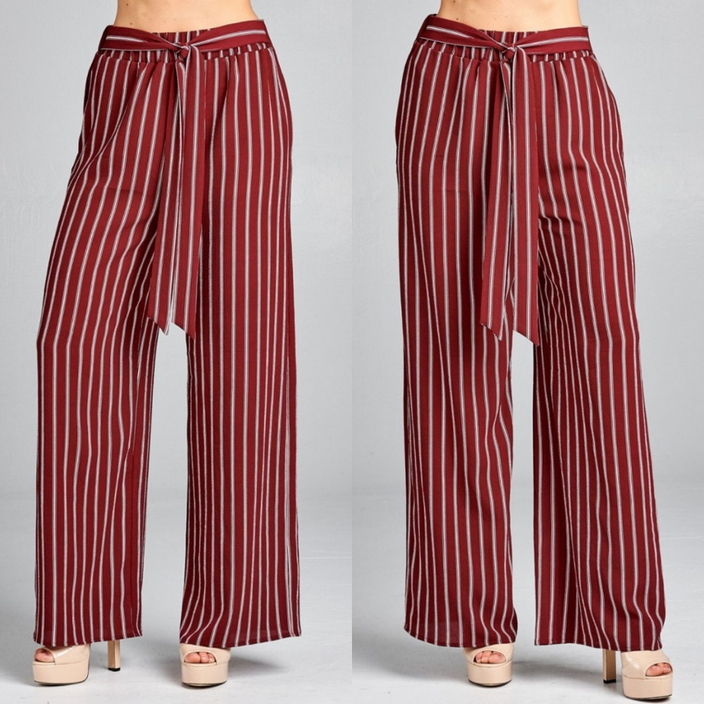 SOUTH SHORE STRIPED WIDE LEG PALAZZO PANTS RED